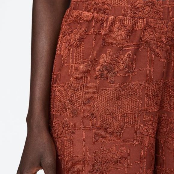 NWT Zara Size M Terracotta Wide Leg Textured Pants - Picture 3 of 8